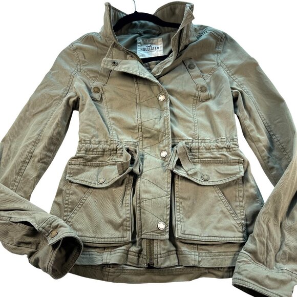 Hollister Womens Olive Green Utility Jacket With Snap Buttons & Pockets Size S - Picture 1 of 9